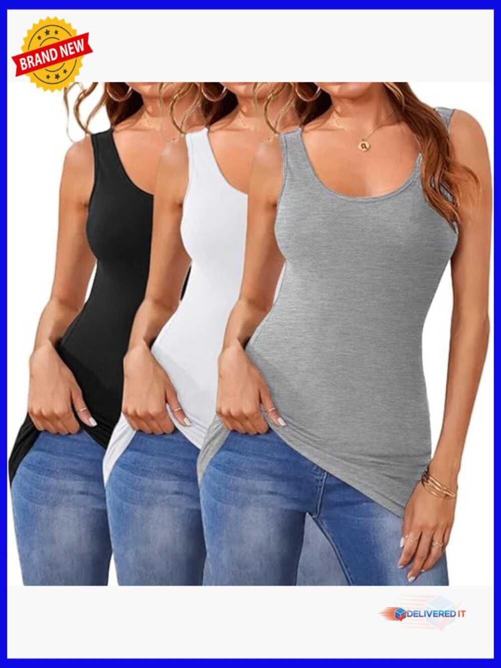 Extra Long Tank Tops for Women Stretchy Cotton Camisole Undershirts Yoga 3 Pack